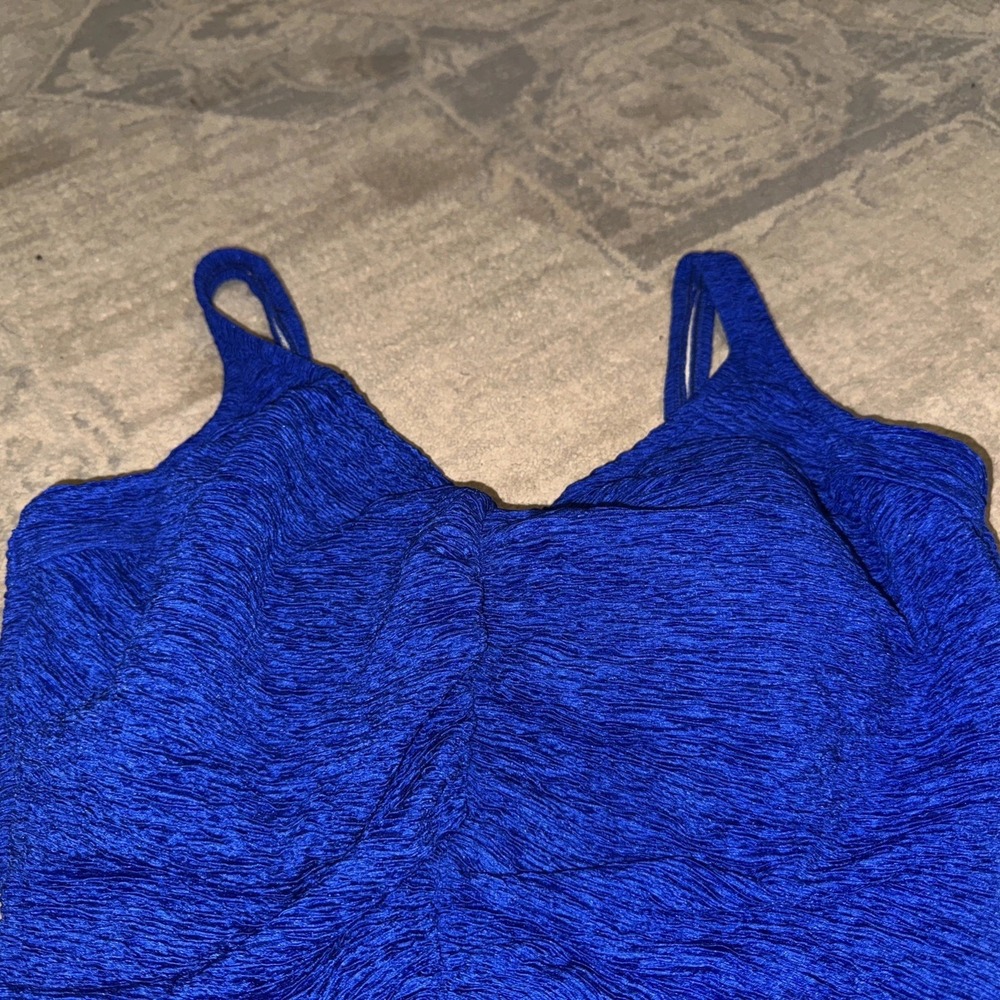 ROYAL BLUE PLUS SZ 22W SHIRRED CRINKLE SWIMSUIT BATHING GIRL LEG WOMENS NEW - Picture 2 of 6